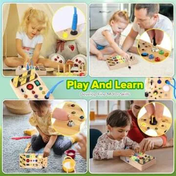 wakeInsa Montessori Busy Board,Montessori Toys for 1-3 Years Old,Baby Sensory Board,Preschool Learning Activities,Wooden Toys for Toddler,Christmas & Birthday Gift for Boys & Girls