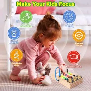wakeInsa Montessori Busy Board,Montessori Toys for 1-3 Years Old,Baby Sensory Board,Preschool Learning Activities,Wooden Toys for Toddler,Christmas & Birthday Gift for Boys & Girls