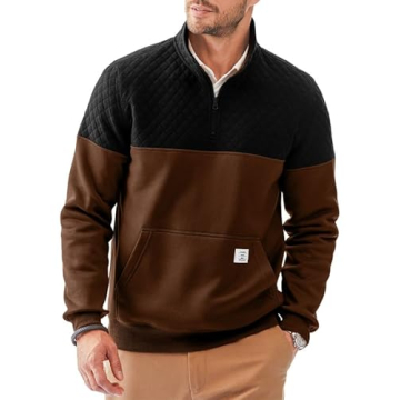 Dokotoo Men's Lightweight Fall Quilted Sweatshirt - Casual Mock Neck with Pockets