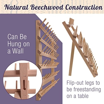 US Art Supply Beechwood 60-Spool Thread Rack for Crafters