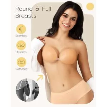 Niidor Adhesive Bra: Invisible Push-Up Silicone Strapless Bra for Backless Dresses