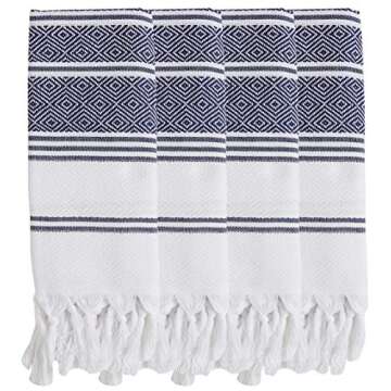 BOSPHORUS (Set of 8) Turkish Cotton Hand Face Head Guest Gym Towel Set Peshtemal Washcloth Kitchen Tea Towel Dish Cloth Set (Navy)