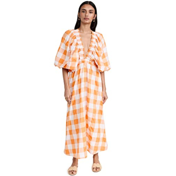 SUNDRESS Women's Tiya Dress - Big Gingham Orange for Trendy Summer Wear