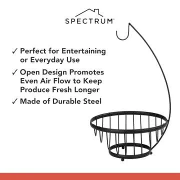Spectrum Ashley Fruit Basket for Kitchen Counter with Banana Tree Hanger - Open Wire Vegetable & Fruit Bowl & Banana Hook Holder - Produce Storage Stand
