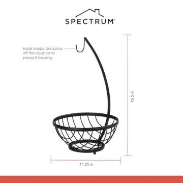 Spectrum Ashley Fruit Basket for Kitchen Counter with Banana Tree Hanger - Open Wire Vegetable & Fruit Bowl & Banana Hook Holder - Produce Storage Stand