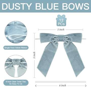 LIZLOVESS Dusty Blue Velvet Ribbon Christmas Bow 5 Inch Premade Antique Blue Bows for Christmas Tree...