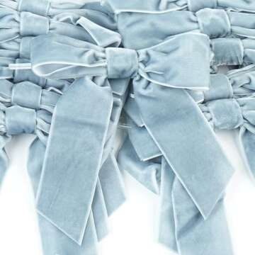 LIZLOVESS Dusty Blue Velvet Ribbon Christmas Bow 5 Inch Premade Antique Blue Bows for Christmas Tree Hanging Decorations Gift Wrapping Wreaths Crafts Outdoor Indoor Home Decor Wedding, Pack of 12