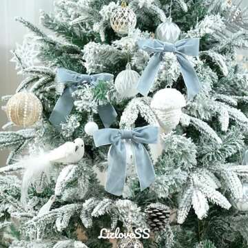 LIZLOVESS Dusty Blue Velvet Ribbon Christmas Bow 5 Inch Premade Antique Blue Bows for Christmas Tree Hanging Decorations Gift Wrapping Wreaths Crafts Outdoor Indoor Home Decor Wedding, Pack of 12