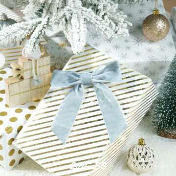 LIZLOVESS Dusty Blue Velvet Ribbon Christmas Bow 5 Inch Premade Antique Blue Bows for Christmas Tree Hanging Decorations Gift Wrapping Wreaths Crafts Outdoor Indoor Home Decor Wedding, Pack of 12