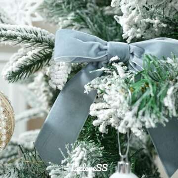 LIZLOVESS Dusty Blue Velvet Ribbon Christmas Bow 5 Inch Premade Antique Blue Bows for Christmas Tree Hanging Decorations Gift Wrapping Wreaths Crafts Outdoor Indoor Home Decor Wedding, Pack of 12