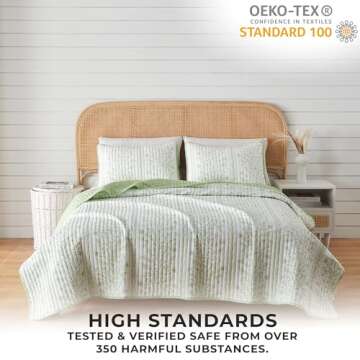 Great Bay Home Floral Full/Queen Quilt Set with Shams, Green Floral Bedding Set, All-Season, Lightweight Bedspread. Reversible, Farmhouse Bedding. (Full/Queen, Flora)