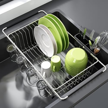 JASIWAY Dish Drying Rack - Expandable Stainless Steel for Counter or Sink
