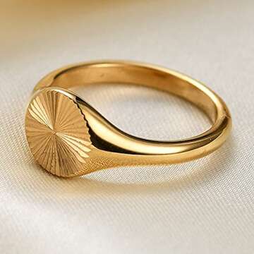 Jude Jewelers Stainless Steel Round Signet Style Sunshine Pattern Cocktail Party Promise Statement Holiday Ring