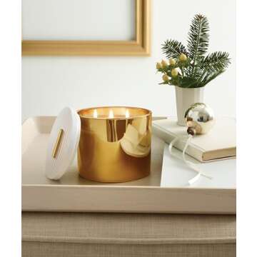 Thymes Frasier Fir Gilded Gold 3-Wick Candle - Scented Candle with a Crisp Just-Cut Forest Fragrance...