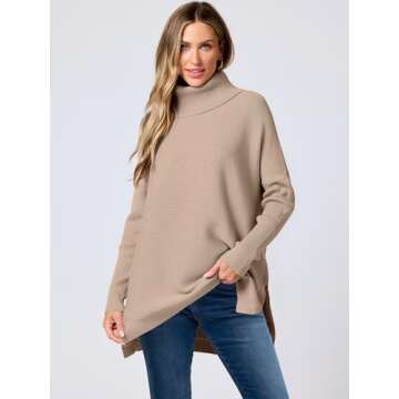 ANRABESS Women's Oversized Turtleneck Batwing Sleeve Spilt Casual Loose Knit Tunic Pullover Sweater ...