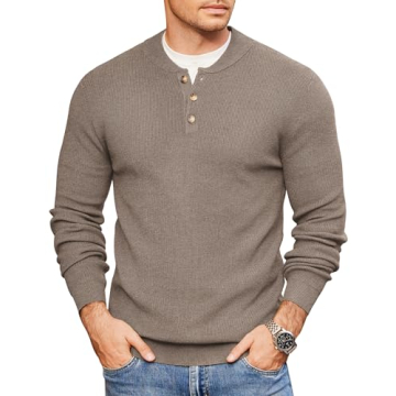 COOFANDY Men Henley Button Sweater - Lightweight Soft Casual Fashion
