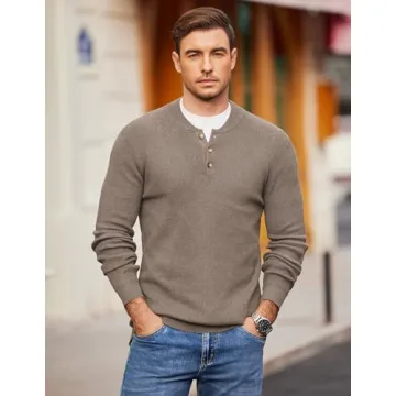 COOFANDY Men's Henley Lightweight Sweater - Stylish Comfort