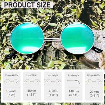 Joopin Polarized Round Sunglasses Circle Hippie Sun Glasses UV400 Teashade Shades for Women Men Sunnies Halloween Costume (Mirrored Green)