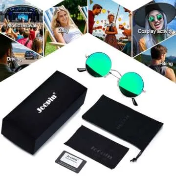 Joopin Polarized Round Sunglasses Circle Hippie Sun Glasses UV400 Teashade Shades for Women Men Sunnies Halloween Costume (Mirrored Green)