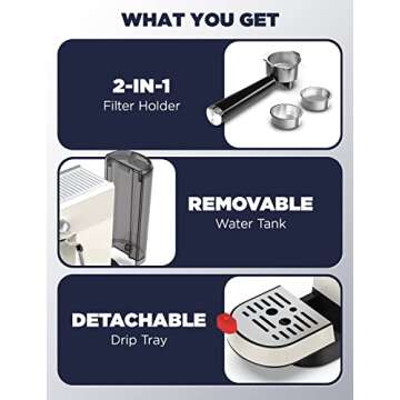 Laekerrt Espresso Machine 20 Bar Coffee Maker CMEP02 with Commercial Milk Frother Steam Wand, Compact for Latte and Cappuccino (Pear White, Stainless Steel) Gift Lovers