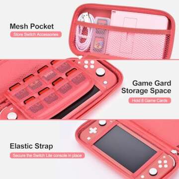 innoAura Switch Lite Case 18 in 1 Switch Lite Accessories Bundle with Switch Lite Carrying Case, Switch Game Case, Switch Lite Screen Protector, Switch Stand, Switch Thumb Grips (Coral)
