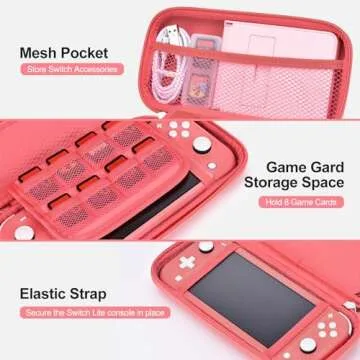 innoAura Switch Lite Case 18 in 1 Switch Lite Accessories Bundle with Switch Lite Carrying Case, Switch Game Case, Switch Lite Screen Protector, Switch Stand, Switch Thumb Grips (Coral)