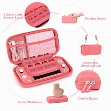 innoAura Switch Lite Case 18 in 1 Switch Lite Accessories Bundle with Switch Lite Carrying Case, Switch Game Case, Switch Lite Screen Protector, Switch Stand, Switch Thumb Grips (Coral)