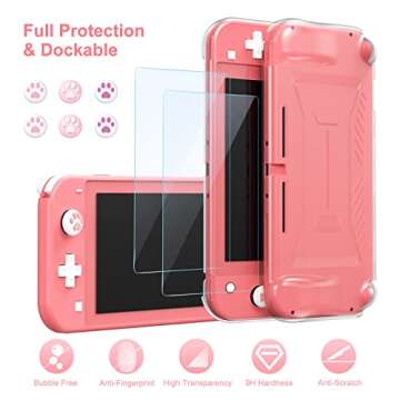 innoAura Switch Lite Case 18 in 1 Switch Lite Accessories Bundle with Switch Lite Carrying Case, Switch Game Case, Switch Lite Screen Protector, Switch Stand, Switch Thumb Grips (Coral)