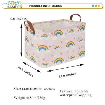 NTAOHAMPER Rectangular Pink Rainbow Basket,Collapsible Girls Toys Storage Bin,Cute Rainbow Baskets with Handles for Baby Room,Gift Basket(Rainbow)