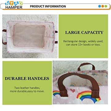 NTAOHAMPER Rectangular Pink Rainbow Basket,Collapsible Girls Toys Storage Bin,Cute Rainbow Baskets with Handles for Baby Room,Gift Basket(Rainbow)