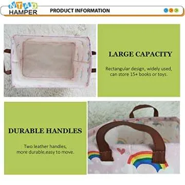 NTAOHAMPER Rectangular Pink Rainbow Basket,Collapsible Girls Toys Storage Bin,Cute Rainbow Baskets with Handles for Baby Room,Gift Basket(Rainbow)