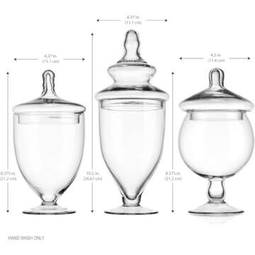 Apothecary Jars with Lids Set of 3 - Home Essentials & Beyond Candy Jars for Candy Buffet, Glass dé...