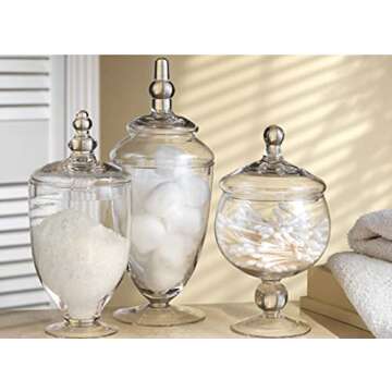 Apothecary Jars with Lids Set of 3 - Home Essentials & Beyond Candy Jars for Candy Buffet, Glass décor, Laundry Room, Potpourri, and Bathroom Small Jars