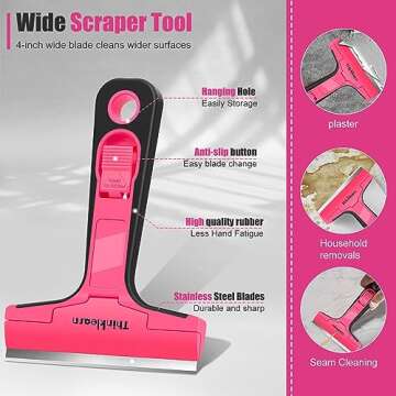 THINKLEARN Razor Blade Scraper Tool, 2Pcs Pink Razor Scraper with 40Pcs Replacement Blades, Glass Sc...