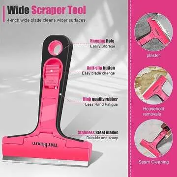 THINKLEARN Razor Blade Scraper Tool, 2Pcs Pink Razor Scraper with 40Pcs Replacement Blades, Glass Sc...