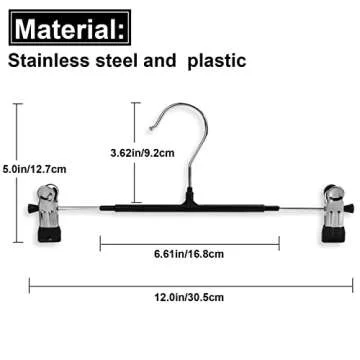 30-Pack Pant Hangers with Clips - POZEAN Skirt Hangers with Adjustable Clips, Space-Saving Clip Hang...