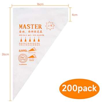 LABOTA Piping Bags Disposable,10 Inch Pastry Bags,200 Tipless Icing Bags for Cake Decorating