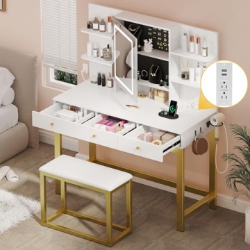 Upgraded YITAHOME Makeup Vanity Desk Set with Mirror & Lights