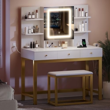 YITAHOME Makeup Vanity Desk Set with Mirror & Lights