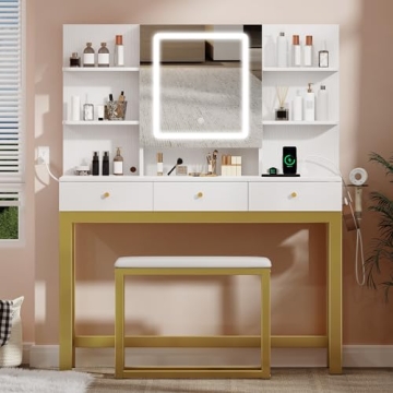YITAHOME Makeup Vanity Desk Set with Mirror & Lights