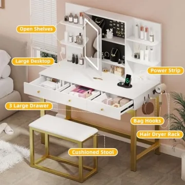 YITAHOME Makeup Vanity Desk Set with Mirror & Lights