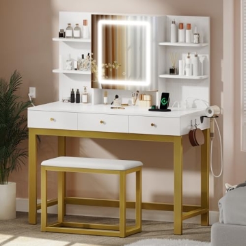 YITAHOME Makeup Vanity Desk Set with Mirror & Lights