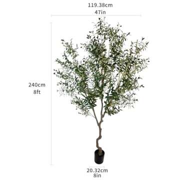AfanD Artificial Tree Faux Olive Tree 8ft(92in,3200leaves) Tall Fake Olive Plant in Pot Fake Silk Tree Faux Plants Indoor
