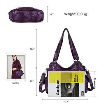 Angel Kiss Hobo Handbags for Women Soft PU Leather Shoulder Handbags Ladies Purses PURPLE