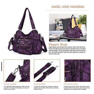 Angel Kiss Hobo Handbags for Women Soft PU Leather Shoulder Handbags Ladies Purses PURPLE