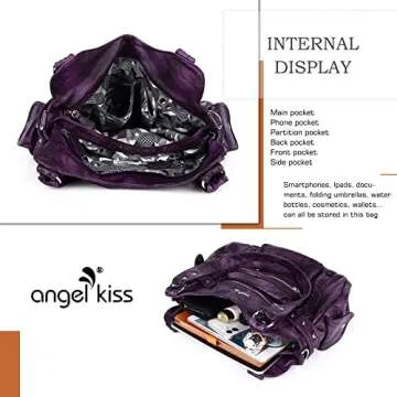 Angel Kiss Hobo Handbags for Women Soft PU Leather Shoulder Handbags Ladies Purses PURPLE
