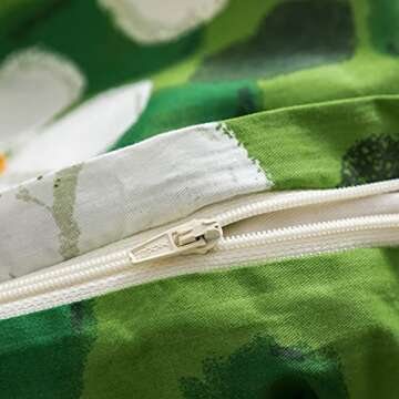 YuHeGuoJi Green Botanical Duvet Cover Queen 100% Cotton Sage Cute Floral Duvet Cover 3 Pcs Set 1 Watercolor Flower Duvet Cover with Zipper Ties 2 Pillowcases Garden White Plant Bedding Set Soft