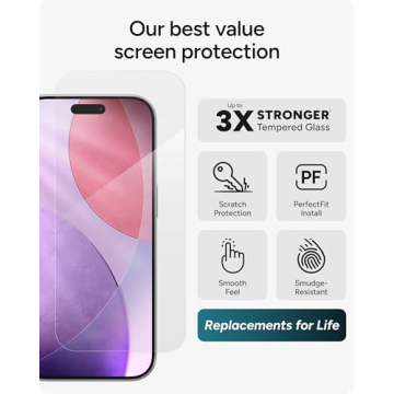 ZAGG Glass+ Screen Protector for iPhone 17 Pro - 3X Stronger Impact Protection, Scratch & Smudge-Res...