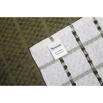 HomeLabels - Kitchen Towels 15 x 25 Inch Cotton Pack of 12 Premium - Machine Washable Extra Soft Sage and White Dobby Weave Dish Towels, Tea Towels, Bar Towels Absorbent 3 Design Dish Cloths