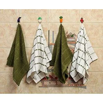 HomeLabels - Kitchen Towels 15 x 25 Inch Cotton Pack of 12 Premium - Machine Washable Extra Soft Sage and White Dobby Weave Dish Towels, Tea Towels, Bar Towels Absorbent 3 Design Dish Cloths